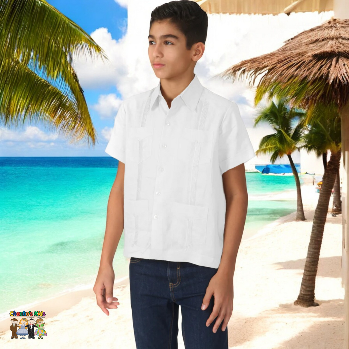 Boys Guayabera White Linen (4993-4995)-Boys-Chacho’s Kids