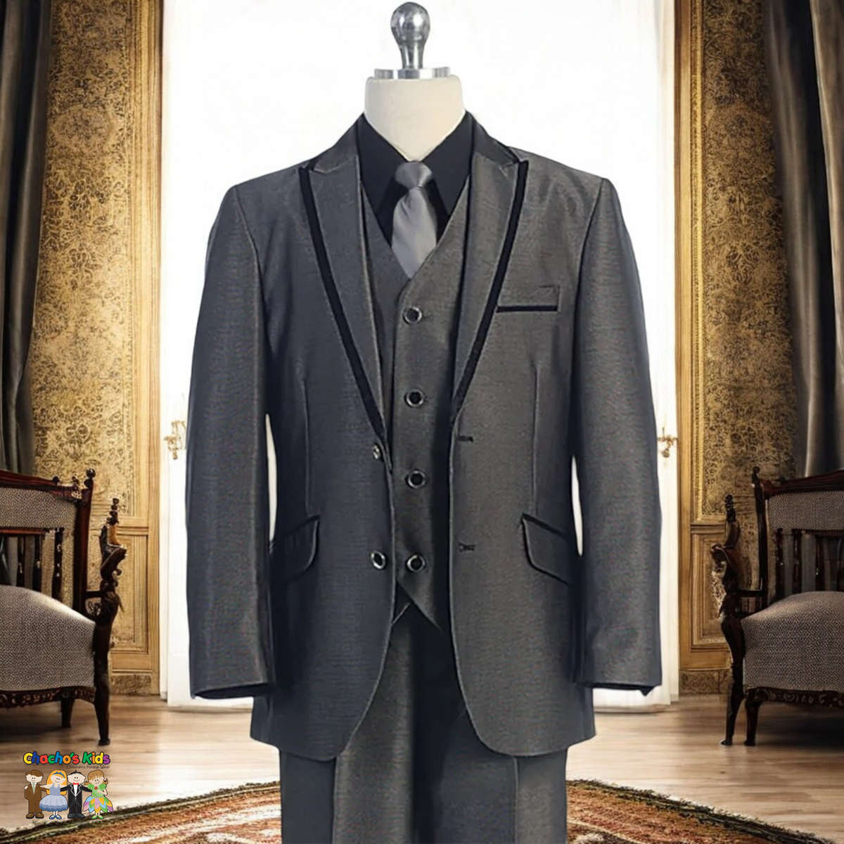 Shinny Charcoal Classic Suit (Y10-01379)-Boys-6-Shiny Charcoal-Chacho's Kids