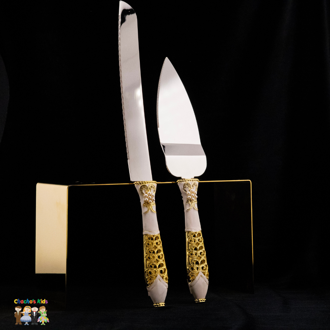 Super Elegant Wedding Wine Cups/ Wedding Knife & Serving Set-GOLD-NF007-Wedding Accessories-Chacho's Kids