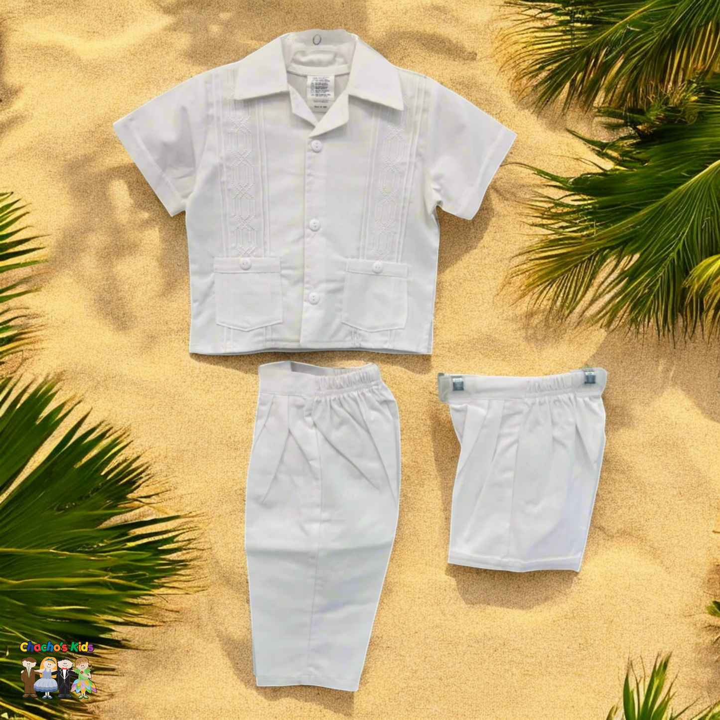 Boys Guayabera Sets (124 Rombo)-Boys-White-0-Chacho’s Kids