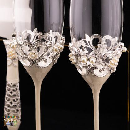 Wedding Flutes & Serving Set- Silver-007