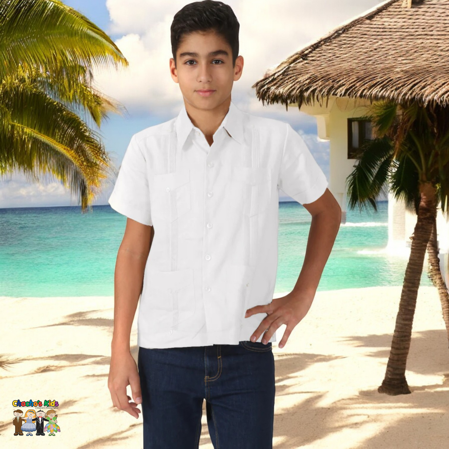 Boys Guayabera (1645)-Boys-White-12Y-Chacho’s Kids