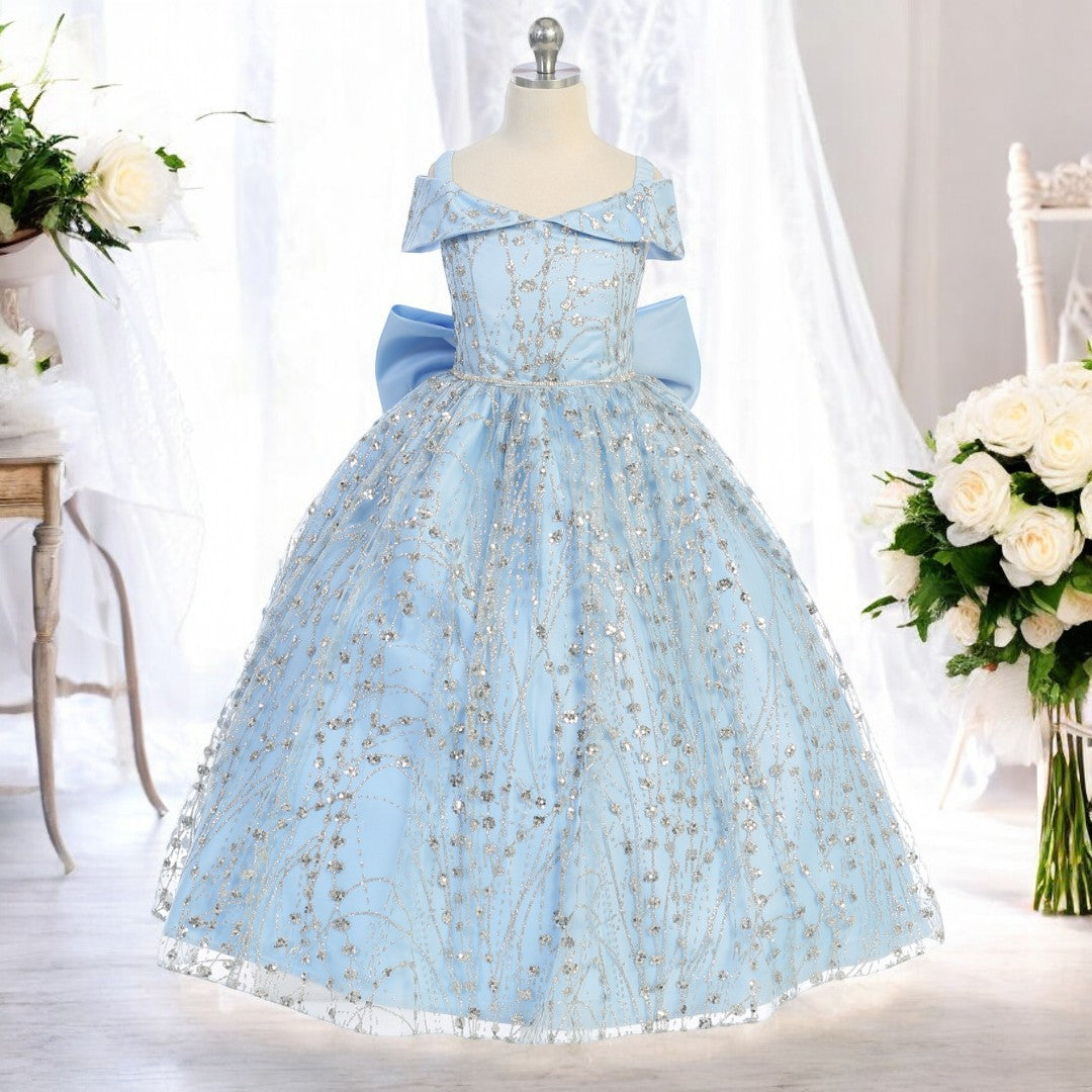 Ball Gown Dress (9006)-Girls-Baby Blue-2-Chacho's Kids