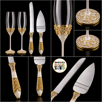Wedding Flutes & Serving Set-Gold-091