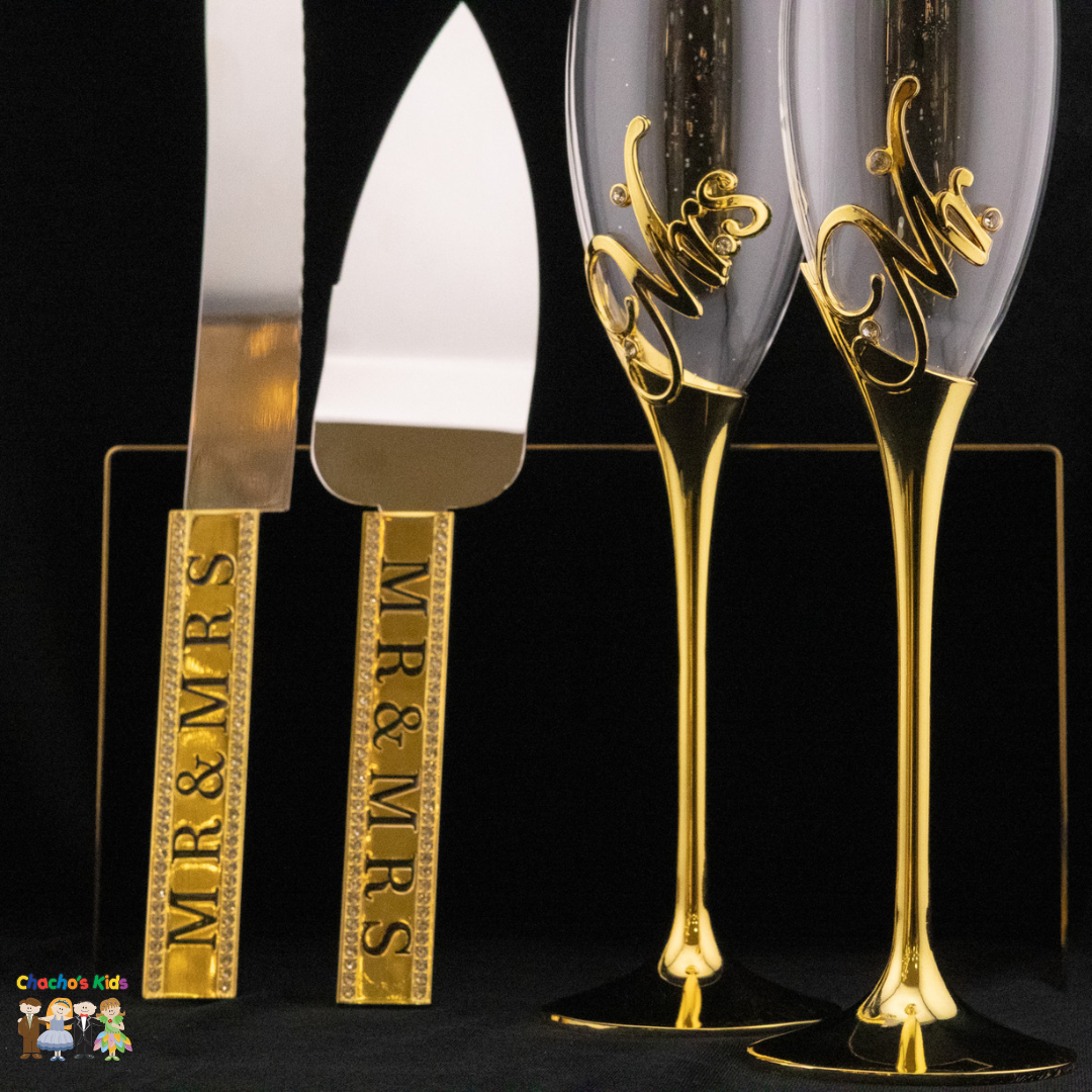 Super Elegant Wedding Wine Cups/ Wedding Flutes & Serving Set-Gold-002-Wedding Accessories-Chacho's Kids