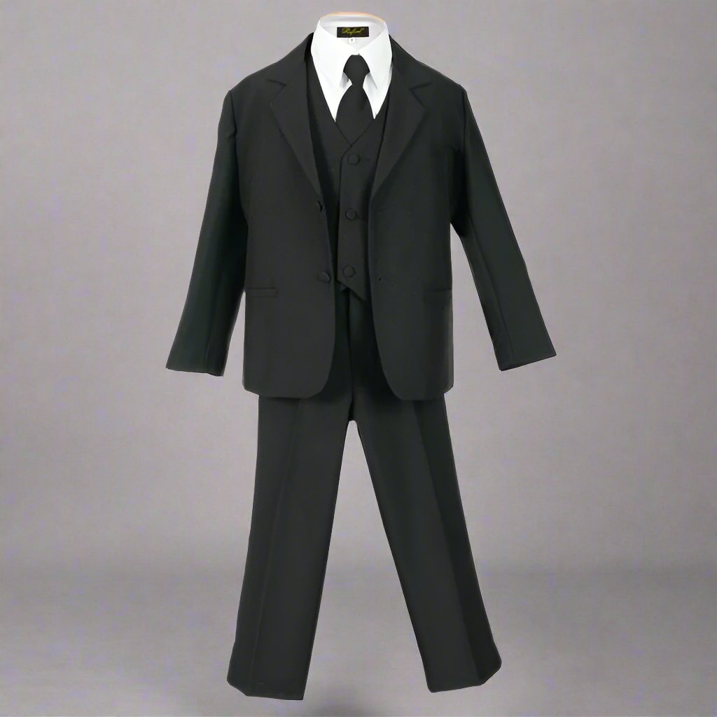 Boys Tuxedo Kids Children Toddler 6 Pcs Dress Party Suit Black Pants All Sizes | UK