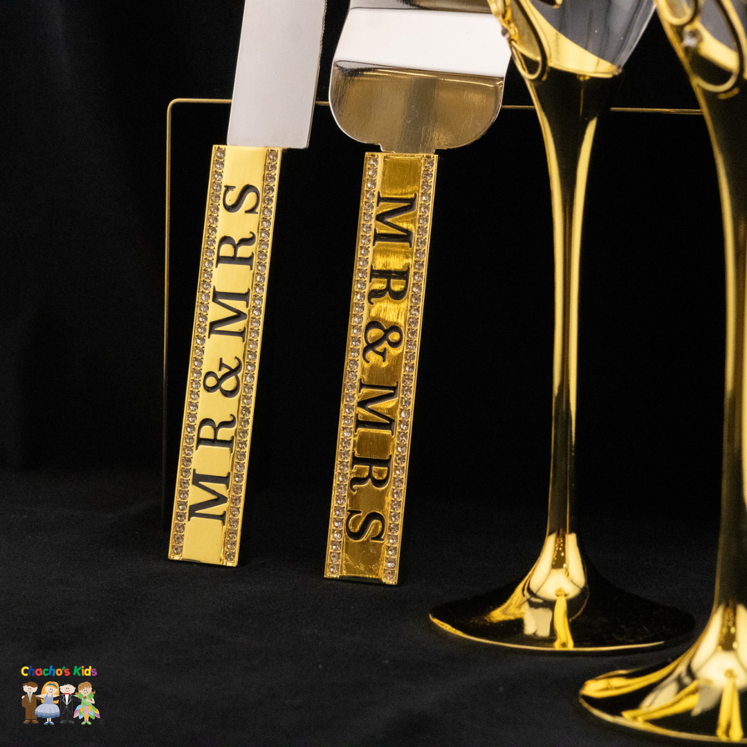 Super Elegant Wedding Wine Cups/ Wedding Flutes & Serving Set-Gold-002-Wedding Accessories-Chacho's Kids