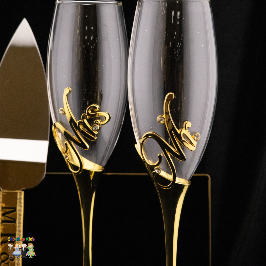 Super Elegant Wedding Wine Cups/ Wedding Flutes & Serving Set-Gold-002-Wedding Accessories-Chacho's Kids