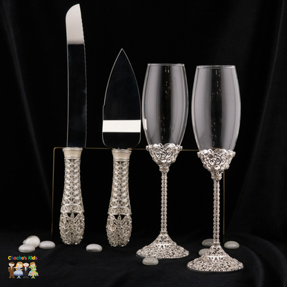 Wedding Flutes & Serving Set-Silver-182--Chacho's Kids