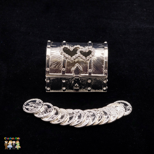 Wedding Arras-2.2" Silver Double Heart Treasure Chest Arras Box and Coin Set-Chacho's Kids