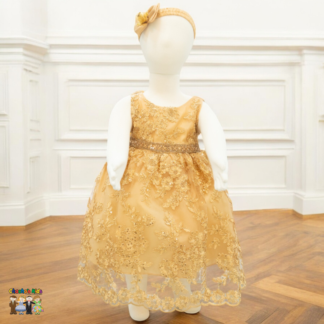 Baby Party / Flower Girl Dress (D-1616)-Girls-Gold-S-Chacho's-Kids