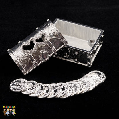 Wedding Arras-2.2" Silver Double Heart Treasure Chest Arras Box and Coin Set-Chacho's Kids