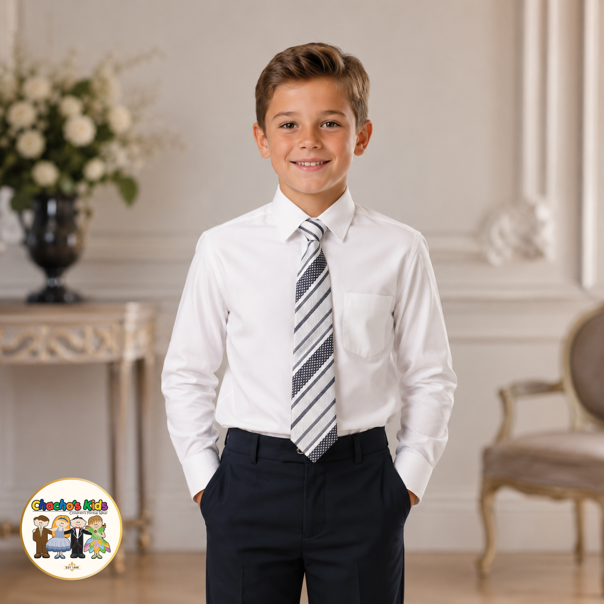 Classic White Dress Shirt w/Tie