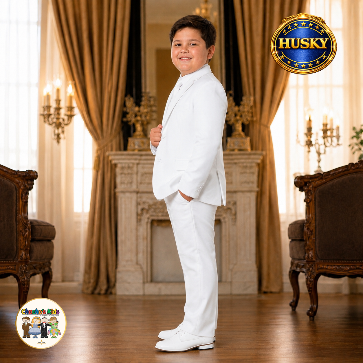 Executive Italian-Cut Boys Husky Suit-Premium (White)