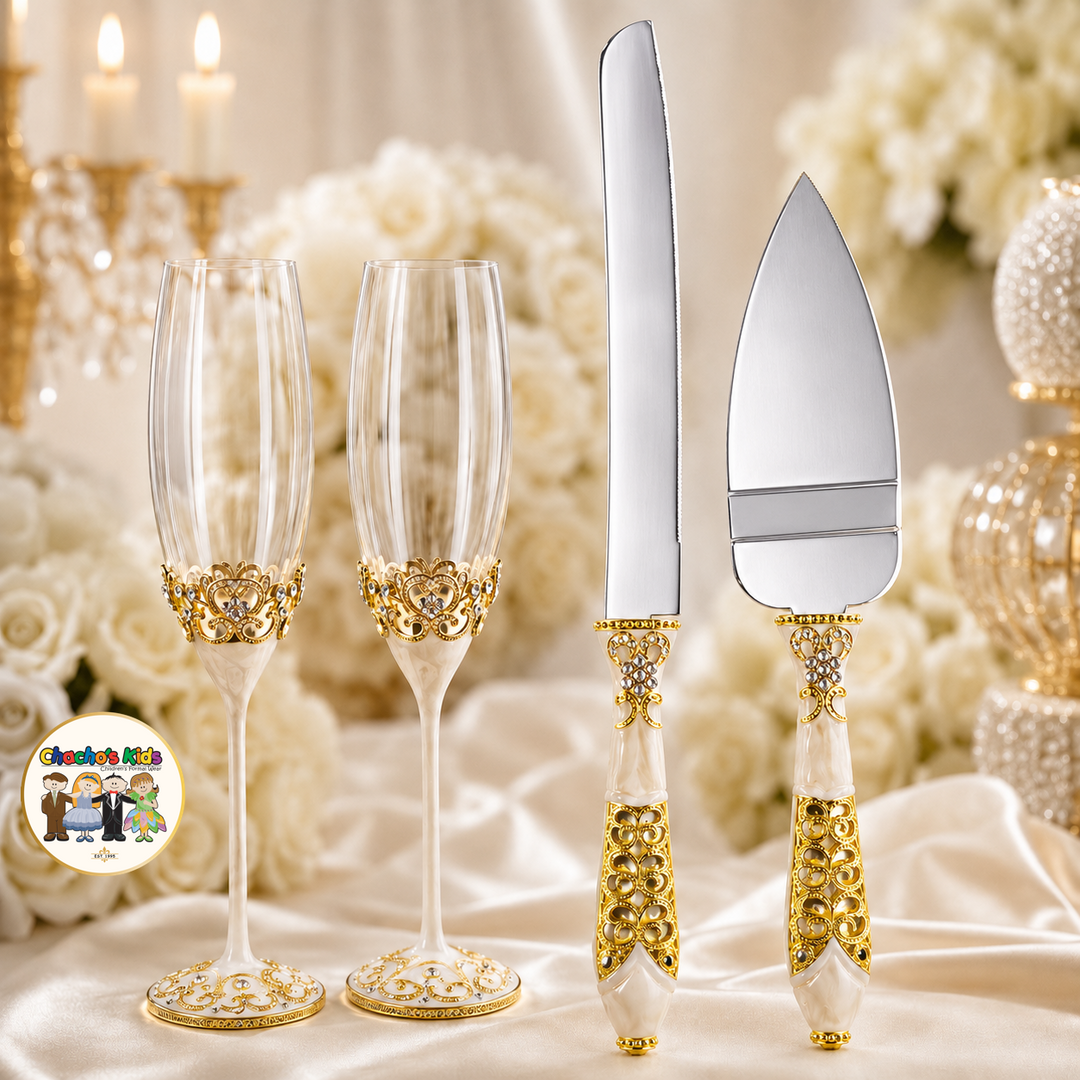 Wedding Flutes & Serving Set-Gold-091