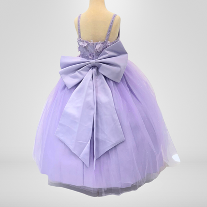 Lilac Floral Dress, Satin Bow, Back