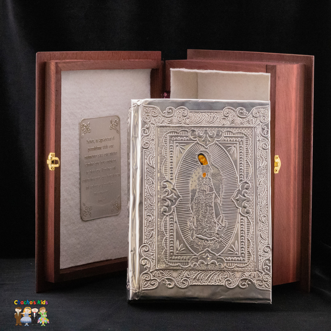 Artisanal Embossed Metal Holy Bible (Cedar Box) (Large-Silver)-Chacho's Kids