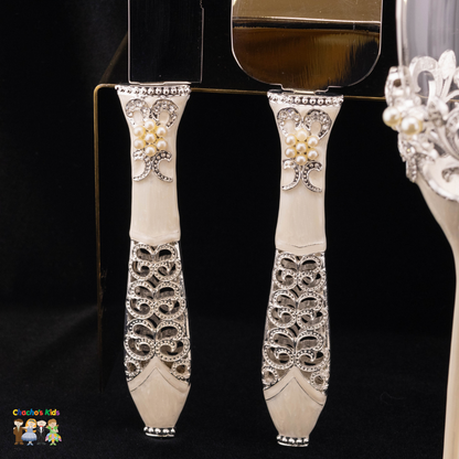 Wedding Flutes & Serving Set- Silver-007