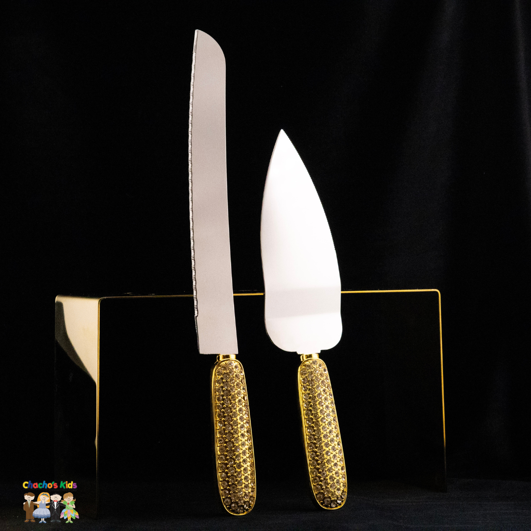 Super Elegant Wedding Wine Cups/ Wedding Knife & Serving Set-GOLD-NF118-Wedding Accessories-Chacho's Kids
