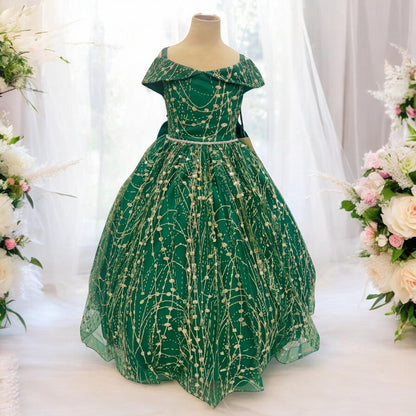 Ball Gown Dress (9006)-Girls-Hunter Green-2-Chacho's Kids