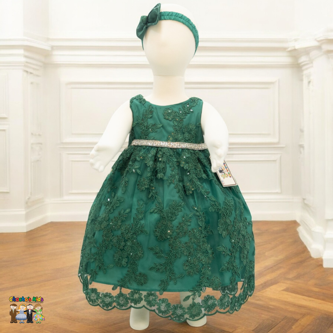 Baby Party / Flower Girl Dress (D-1616)-Girls-Emerald Green-S-Chacho's-Kids