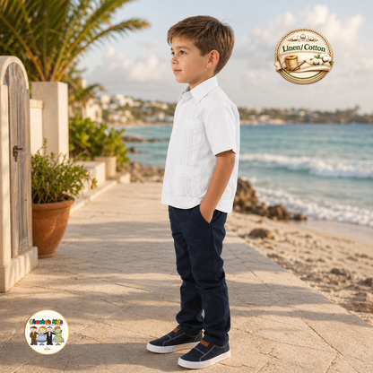 Boys Guayabera White Linen/Cotton (5545)