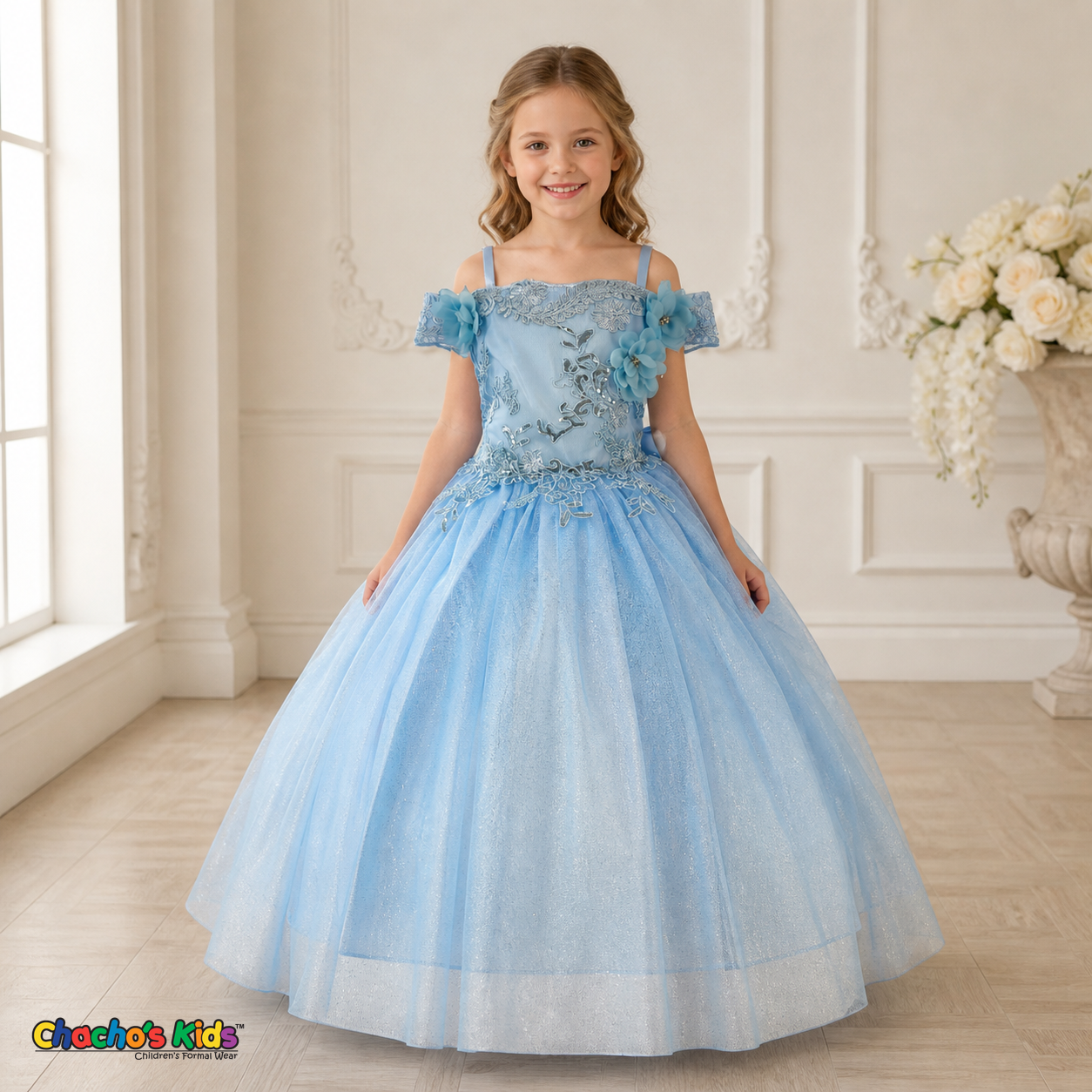 3D Floral Embroidered Tulle Dress (430)