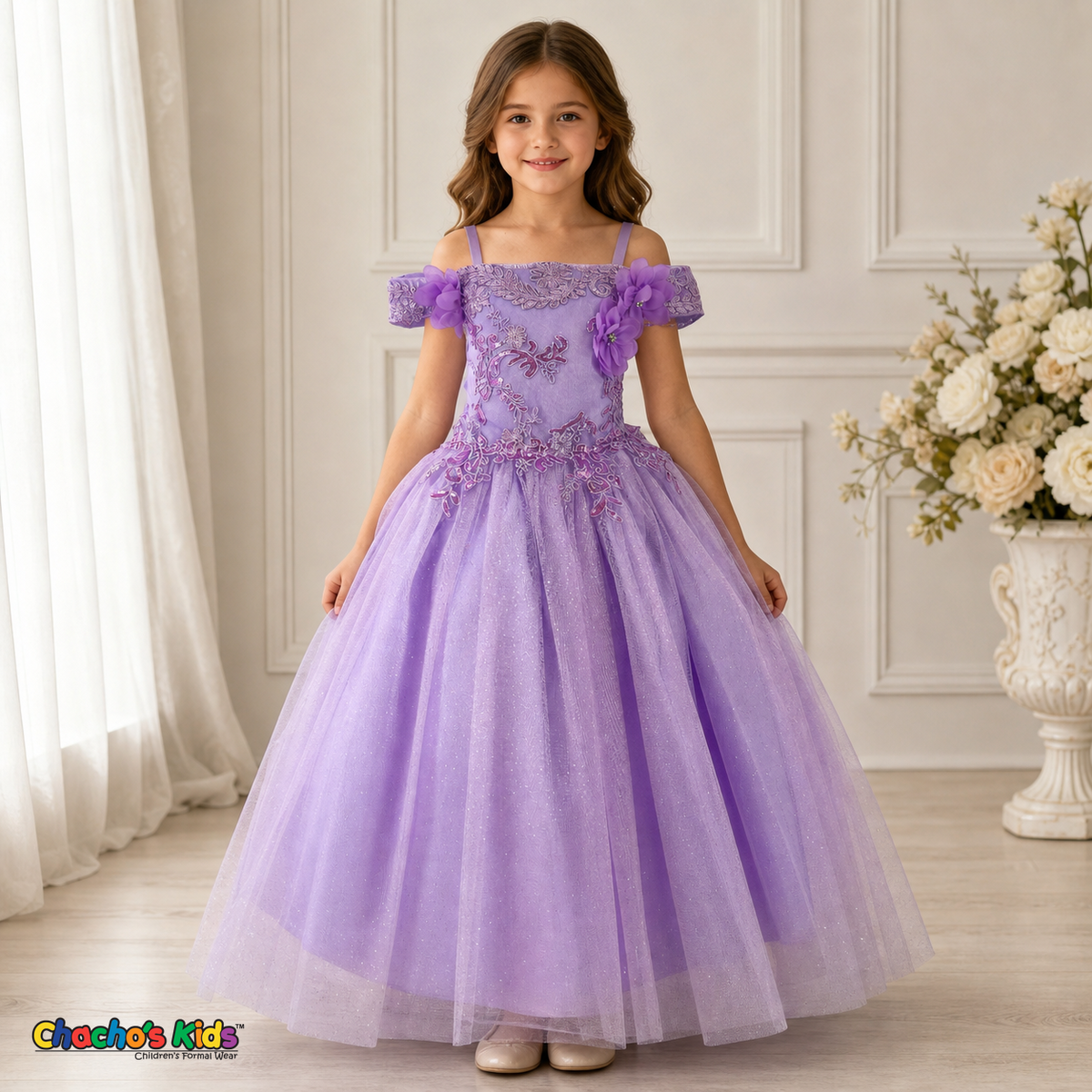 3D Floral Embroidered Tulle Dress (430)