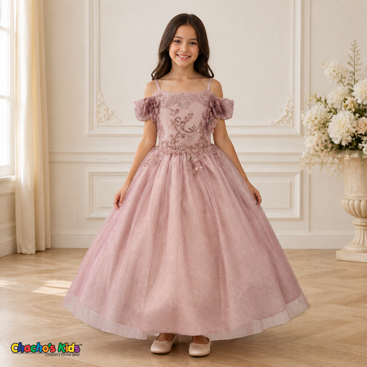 3D Floral Embroidered Tulle Dress (430)