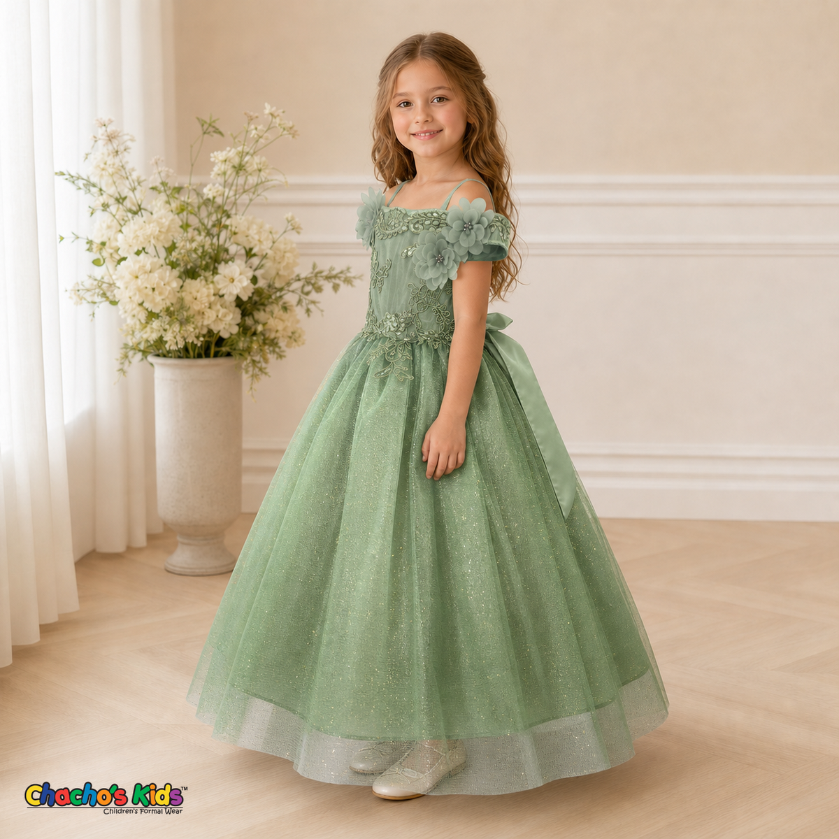 3D Floral Embroidered Tulle Dress (430)
