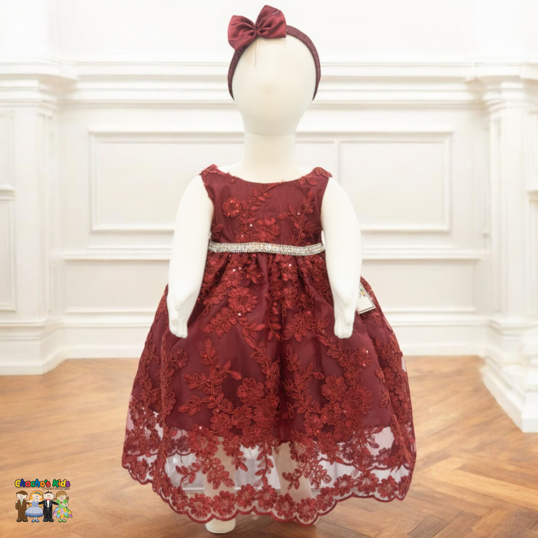 Baby Party / Flower Girl Dress (D-1616)-Girls-Burgundy-S-Chacho's-Kids
