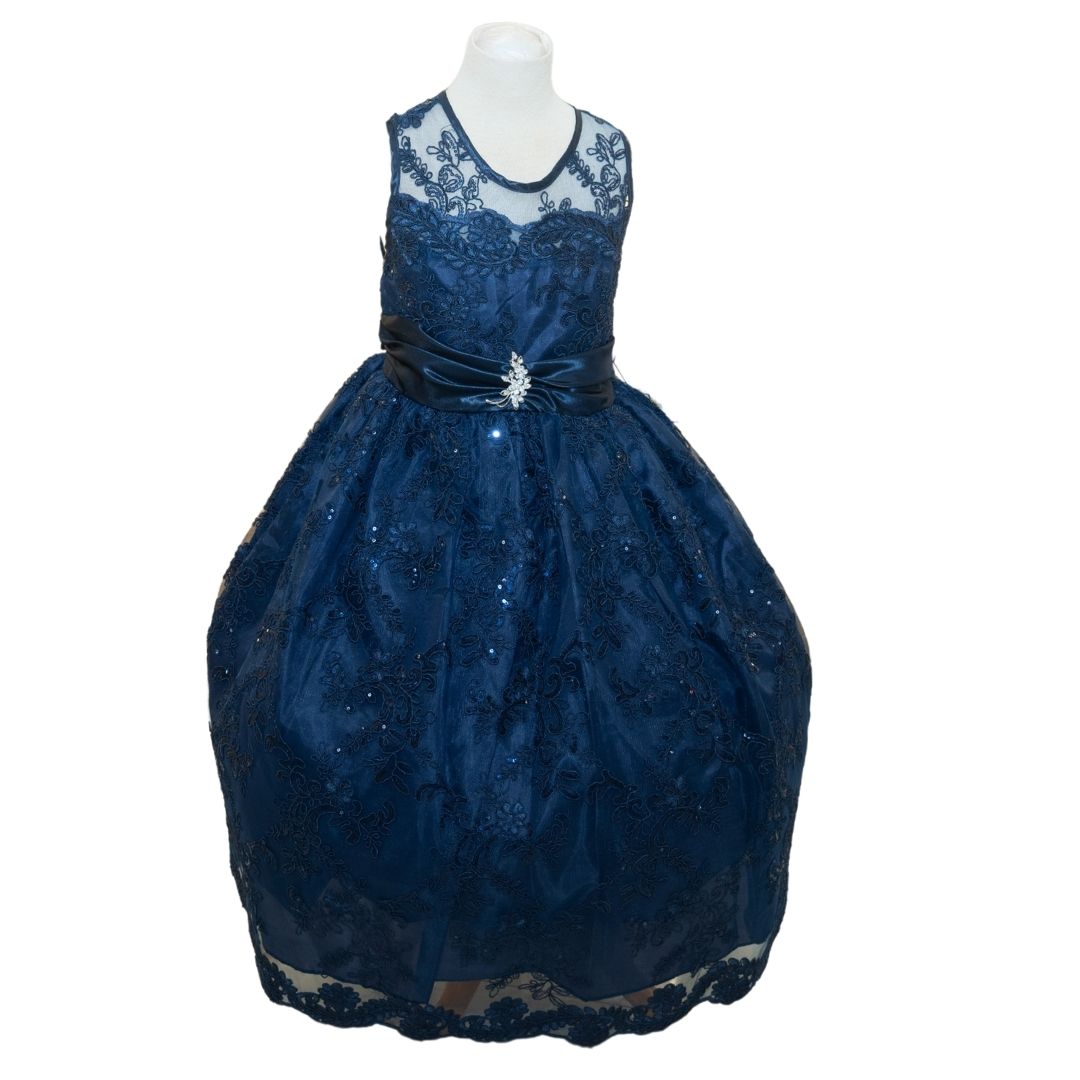 Party/Flower Girl Dress (D1550)-Girls-Navy Blue-2-Chacho's Kids