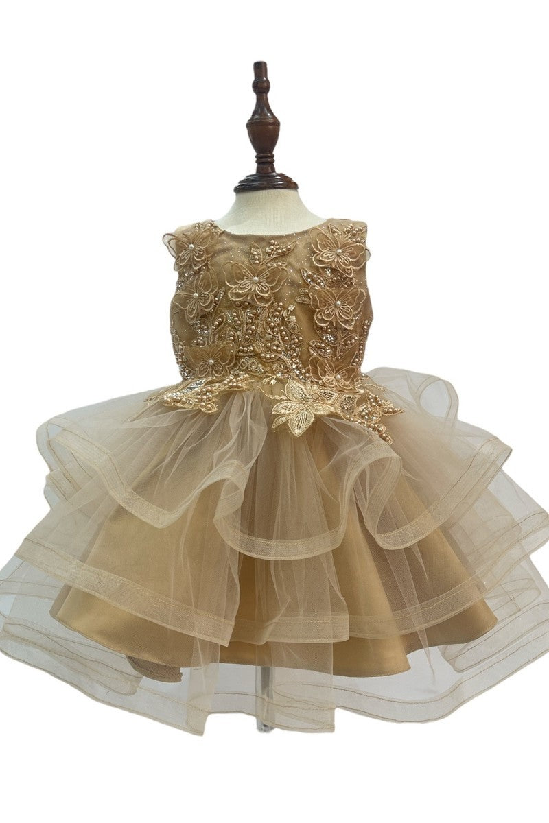 Baby Party / Flower Girl Dress (9149B)-Girls-Gold-S-Chacho's-Kids