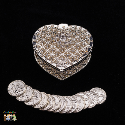 Wedding Arras-2.5" Silver Heart Rhinestone Wedding Arras Box and Coin Set-Chacho's Kids