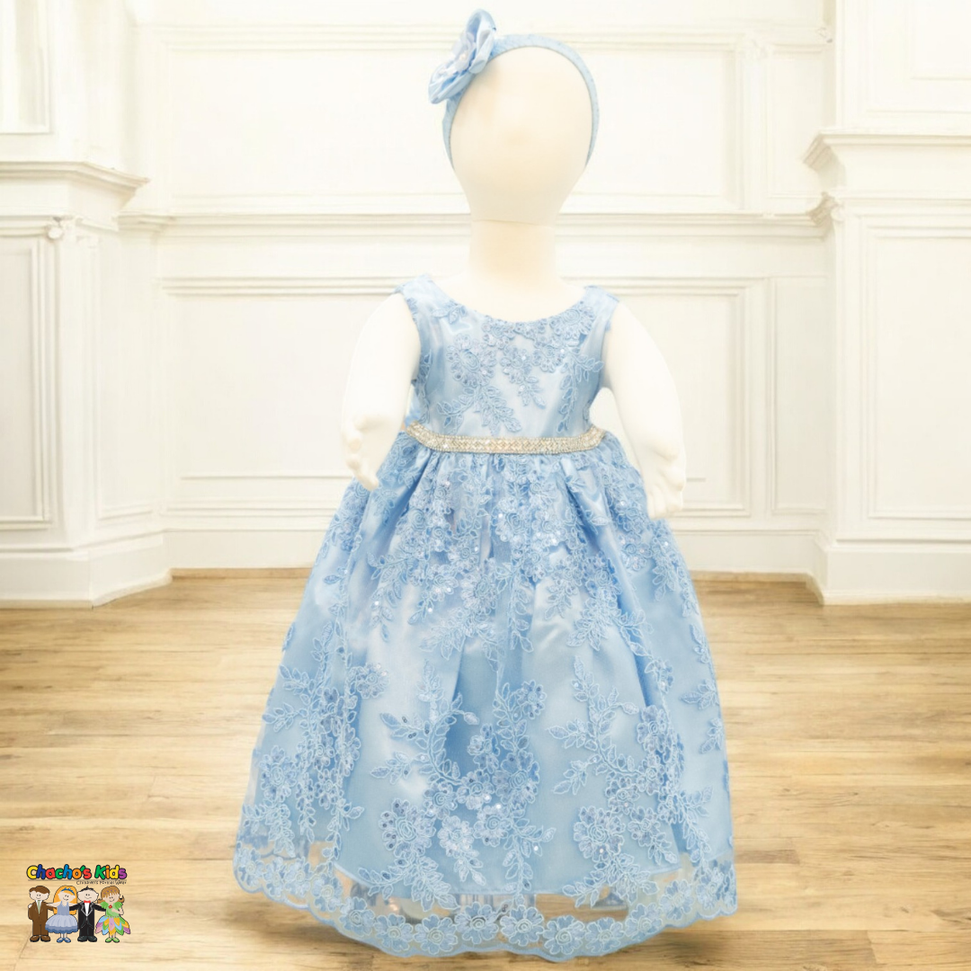 Baby Party / Flower Girl Dress (D-1616)-Girls-Baby Blue-S-Chacho's-Kids