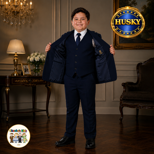 Executive Italian-Cut Boys Husky Suit-Premium (Navy Blue)