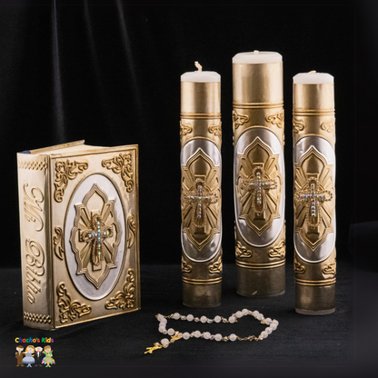 Wedding Candle Sets-Gold Curved Cross (Gold) (5-Piece)--Chacho's Kids