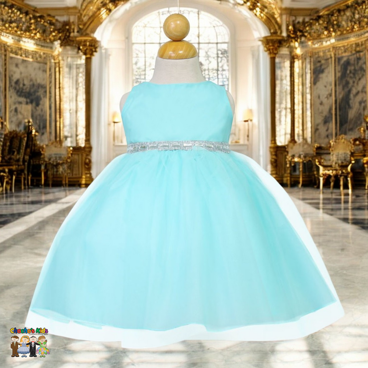 Baby Party / Flower Girl Dress (B-754)-Girls-Aqua Mint-S-Chacho's-Kids