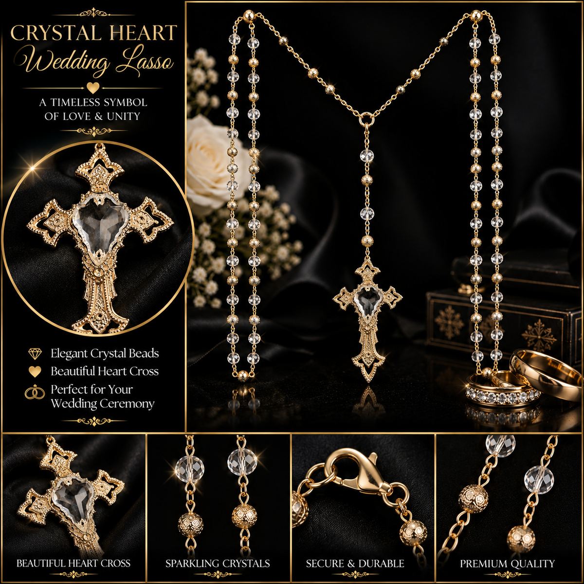 Crystal Heart Wedding Lasso (Gold)