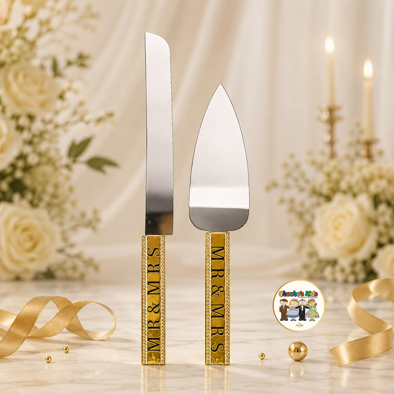 Mr. & Mrs. Knife & Serving Set (Gold)-002