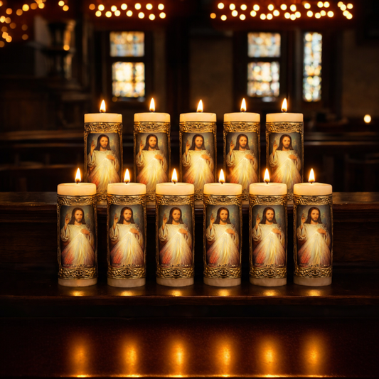 One Dozen- Artisanal Metal Embossed Candles (Jesus 2)