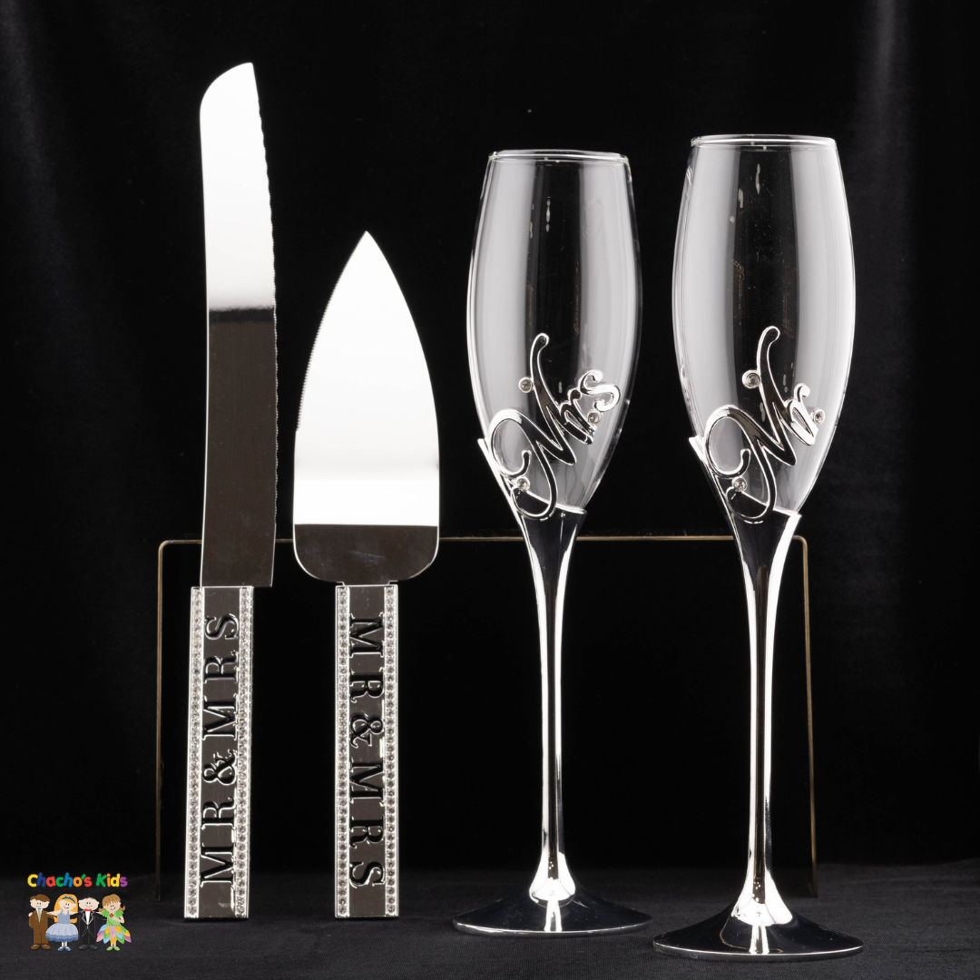 Super Elegant Wedding Wine Cups/ Wedding Flutes & Serving Set- Silver-002-Wedding Accessories-Chacho's Kids
