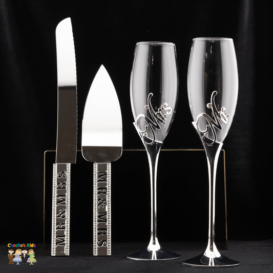 Wedding Flutes & Serving Set- Silver-002