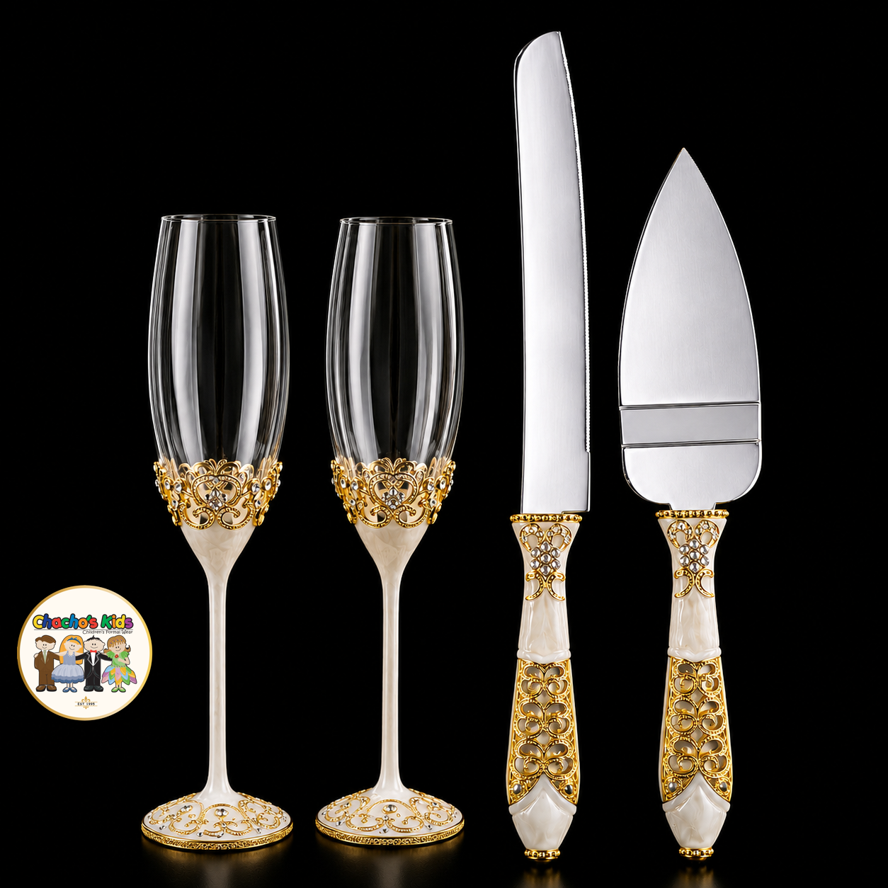 Wedding Flutes & Serving Set-Gold-091