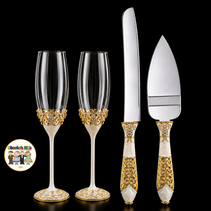 Wedding Flutes & Serving Set-Gold-091