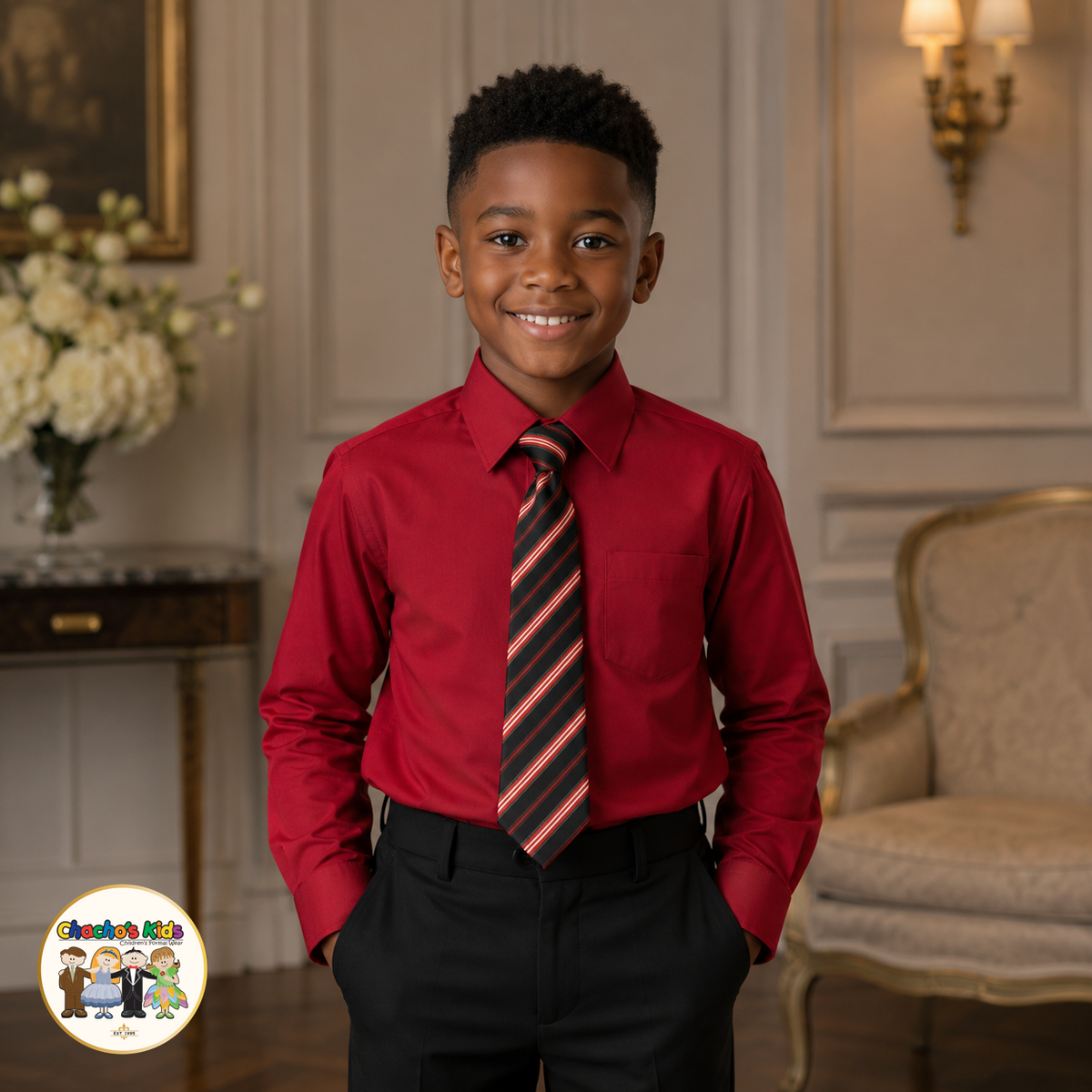 Classic Apple Red Dress Shirt w/Tie