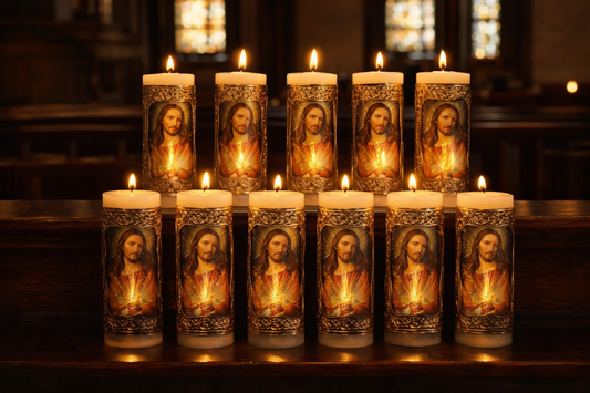 One Dozen- Artisanal Metal Embossed Candles (Jesus)