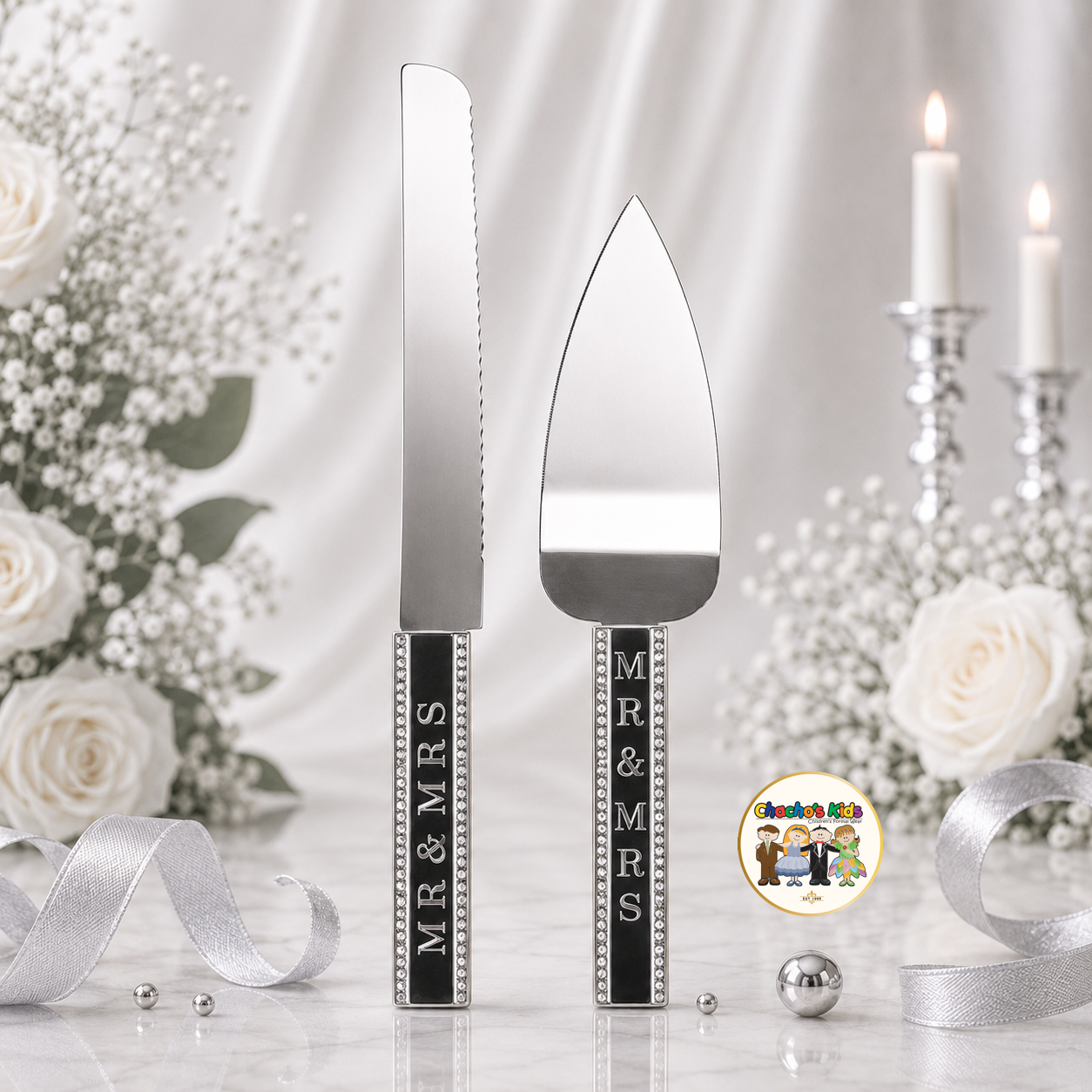 Mr. & Mrs. Knife & Serving Set (Silver)-002