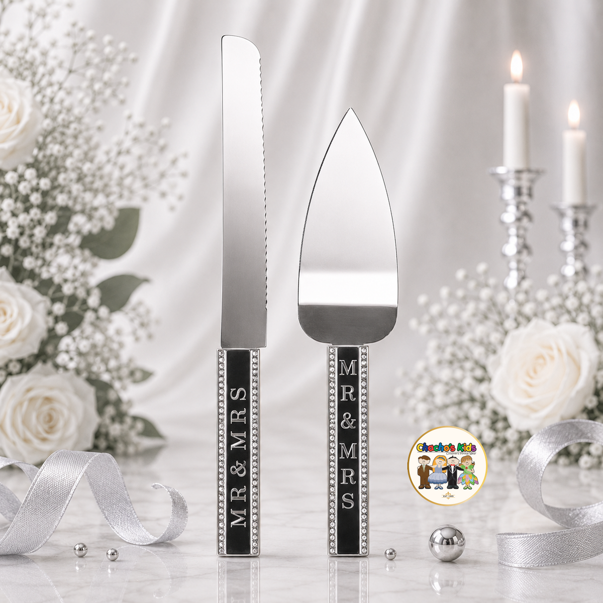 Mr. & Mrs. Knife & Serving Set (Silver)-002