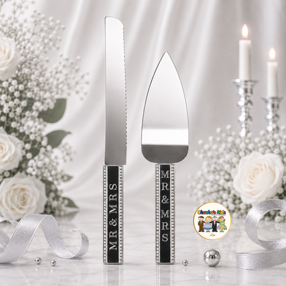 Mr. & Mrs. Knife & Serving Set (Silver)-002